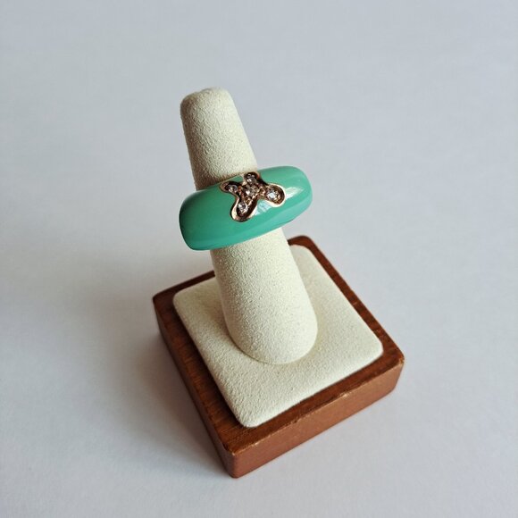 New Angelique de Paris Gold Plated Blue with Crystals Ring Size 6 - Picture 3 of 15